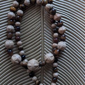 Stunning Graduated Carved Wood Beads And Tigers Eye Beads Unique